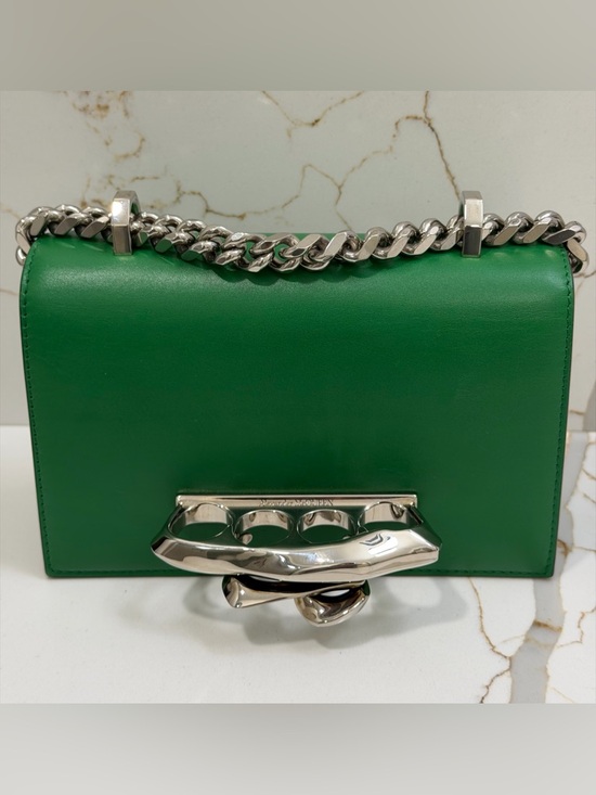 Alexander McQueen Handbags - Alexander McQueen Green Leather Shoulder Bag with Silver Knuckle Handle